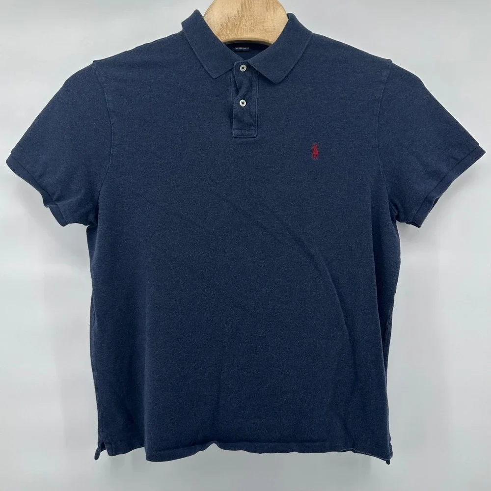 Polo Ralph Lauren Navy Blue XXL Mens Custom‎ Slim Fit Polo Shirt, Red Pony